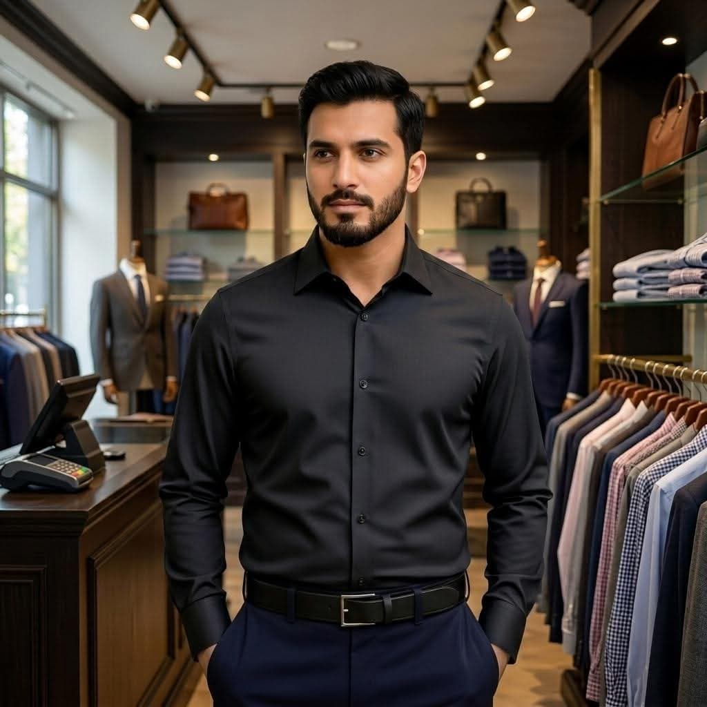 Men's Premium China High-Spandex Formal Shirt - Black