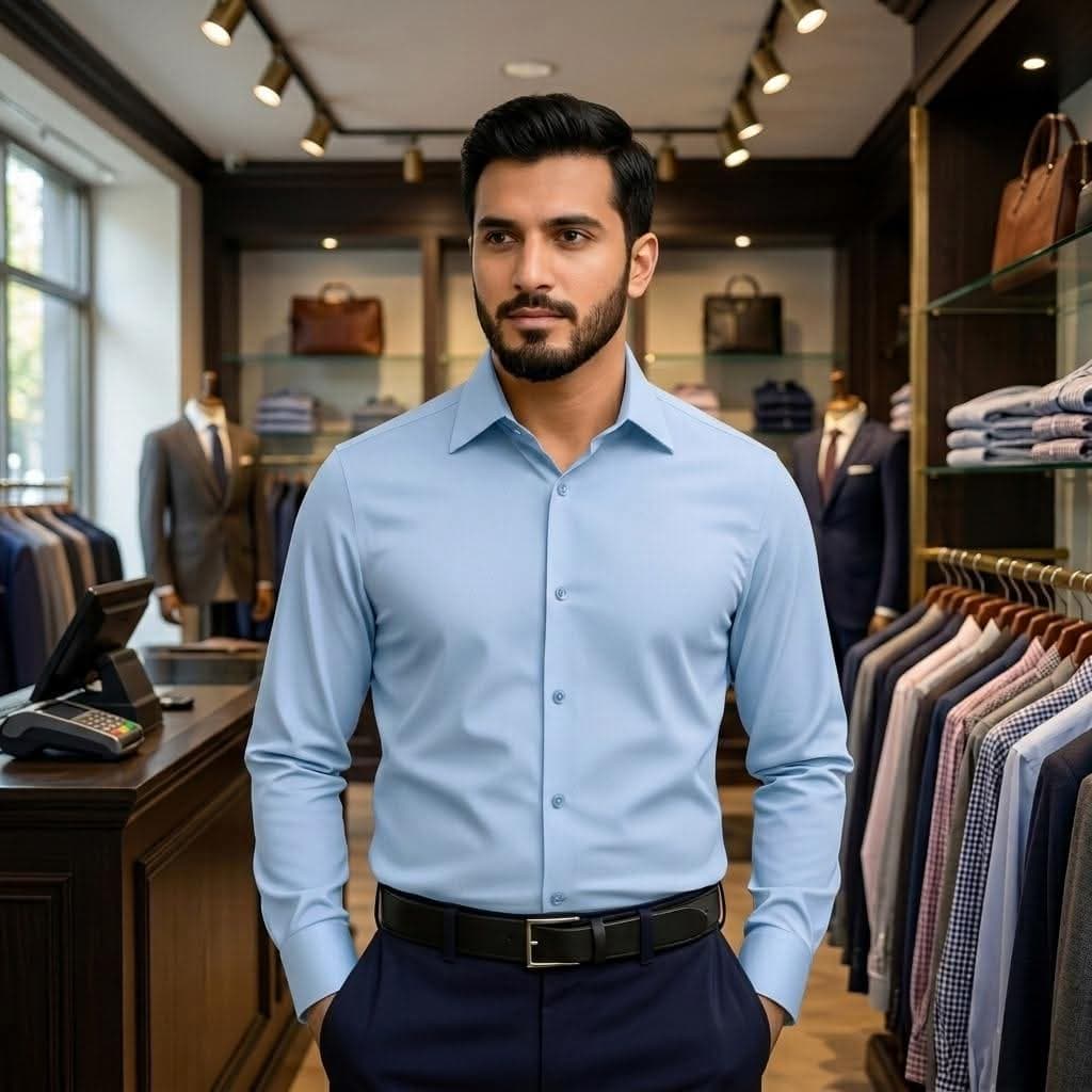 Men's Premium China High-Spandex Formal Shirt - Sky blue