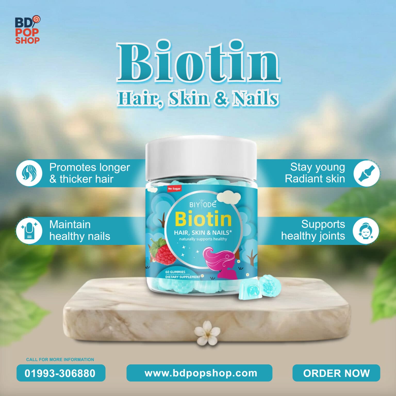 Biotin Gummies with Collagen & Keratin for Hair Skin Nails