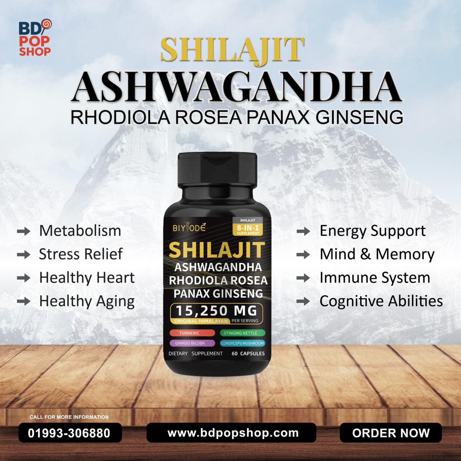 8-in-1 Shilajit & Herbal Supplement – 60 Capsules