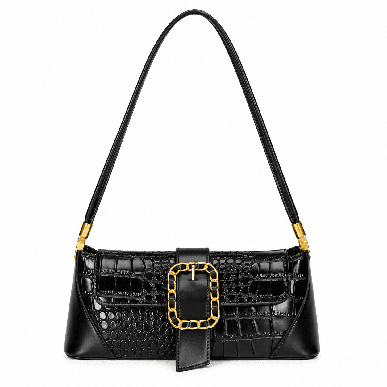 Patchwork Shoulder Bag - Crocodile Embossed