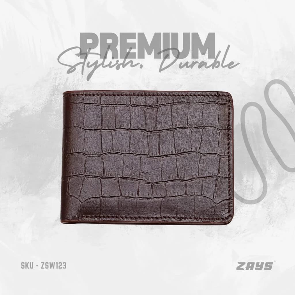 Zays Handcrafted Crocodile Embossed Premium Leather Bifold Short Wallet - Image 3