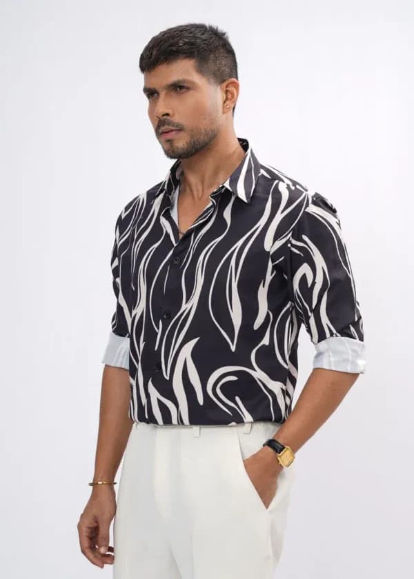 Obsidian Flow Premium Full Sleeve Shirt – Black & Ivory