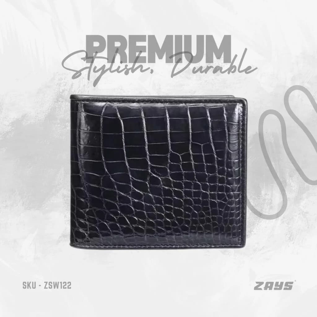 Zays Handcrafted Crocodile Embossed Premium Leather Bifold Short Wallet - Image 1
