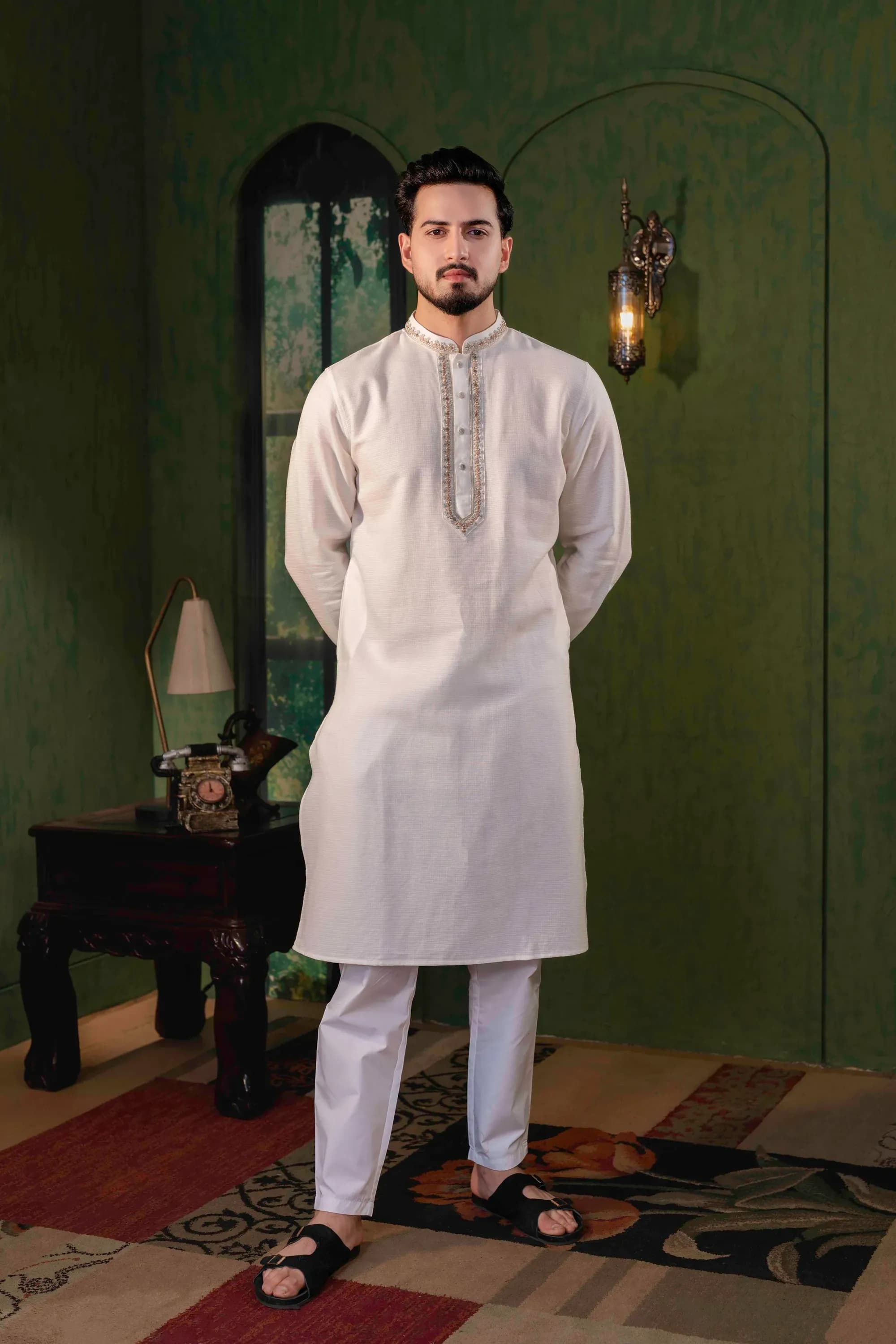 Ivory Zardosi Embellished Cotton Panjabi - Image 2