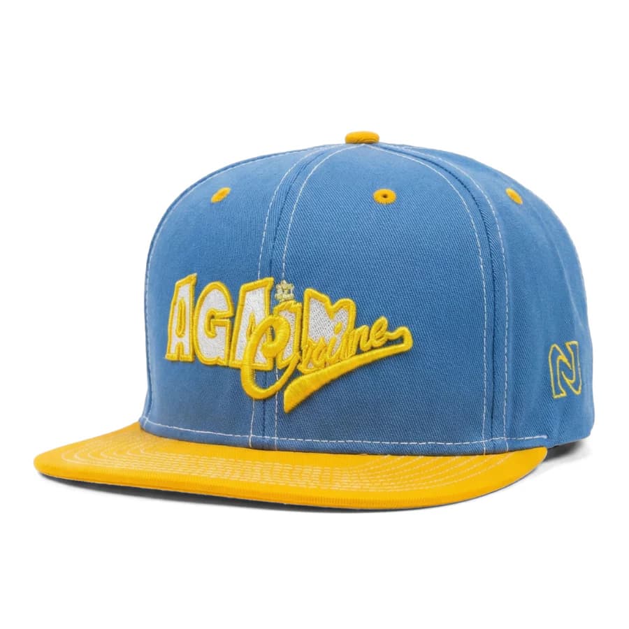 AGAIN PREMIUM SNAPBACK CAP | EMBROIDERED BLUE & YELLOW HAT