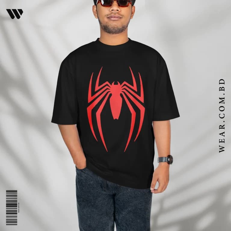Black Oversized T-Shirt with Red Spider Emblem - Image 1